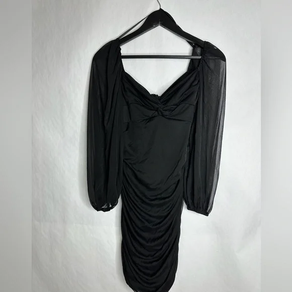 B Darlin Black Ruched Mesh Long Sleeve Bodycon Cut Out Mini Dress Size XL - Picture 13 of 15